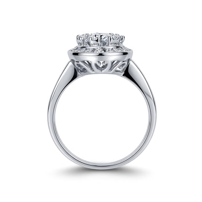 Silver  CZ Shoulder-Set Halo Cluster Engagement Ring - GVR462