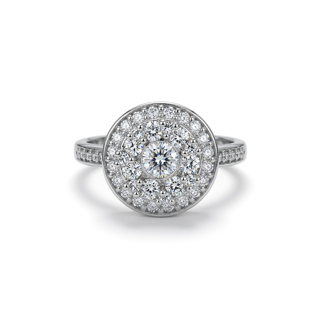 Silver  CZ Shoulder-Set Halo Cluster Engagement Ring - GVR462