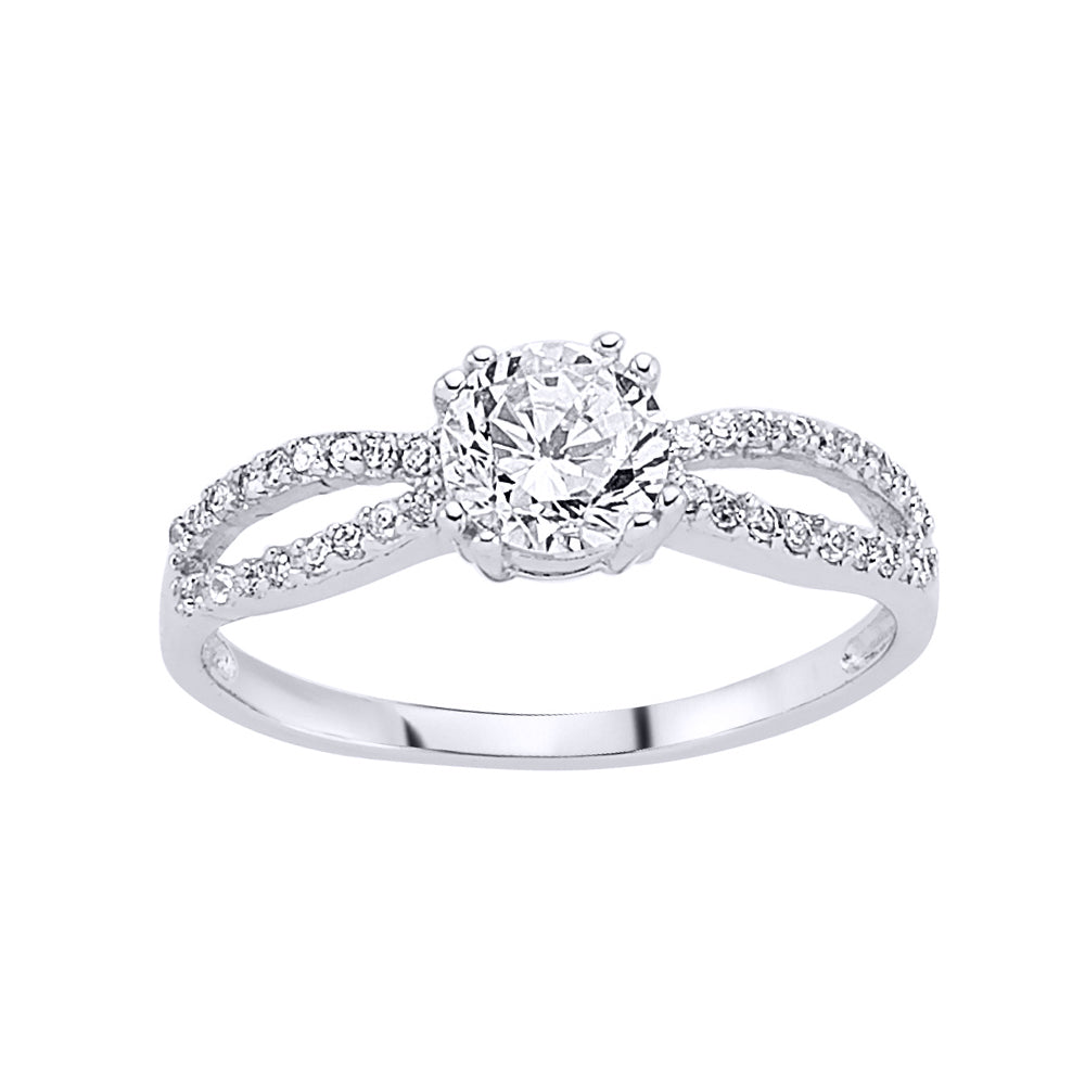 Silver  CZ Split Shoulder-Set Solitaire Engagement Ring - GVR464