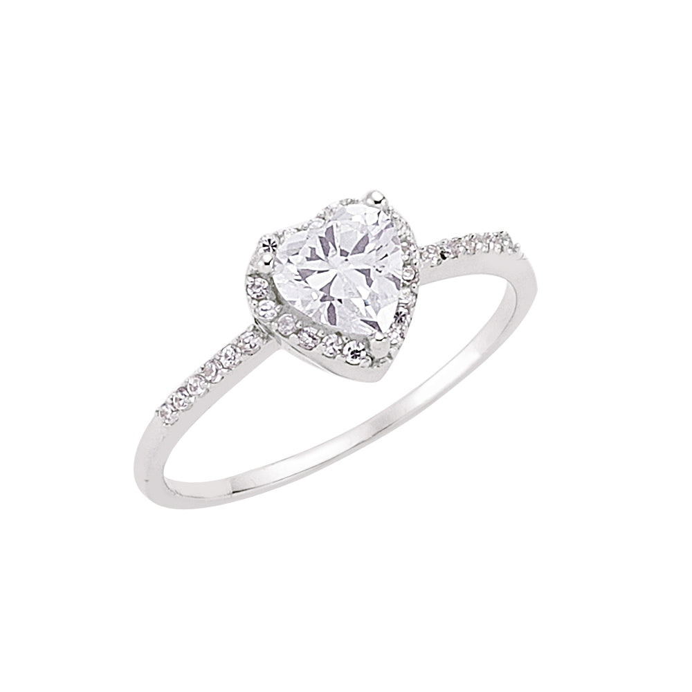 Silver  Heart CZ Halo Engagement Ring - GVR472