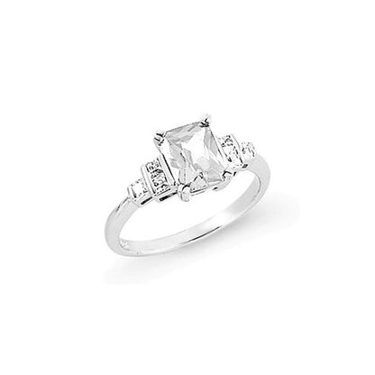 Silver  Radiant CZ Graduated Blocky Solitaire Engagement Ring - GVR476WH