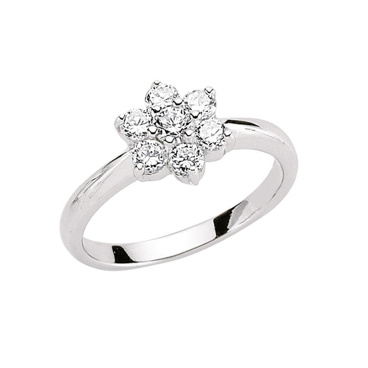 Silver  CZ Flower Cluster Engagement Ring - GVR483