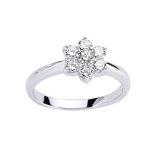 Silver CZ Flower Cluster Engagement Ring - GVR483