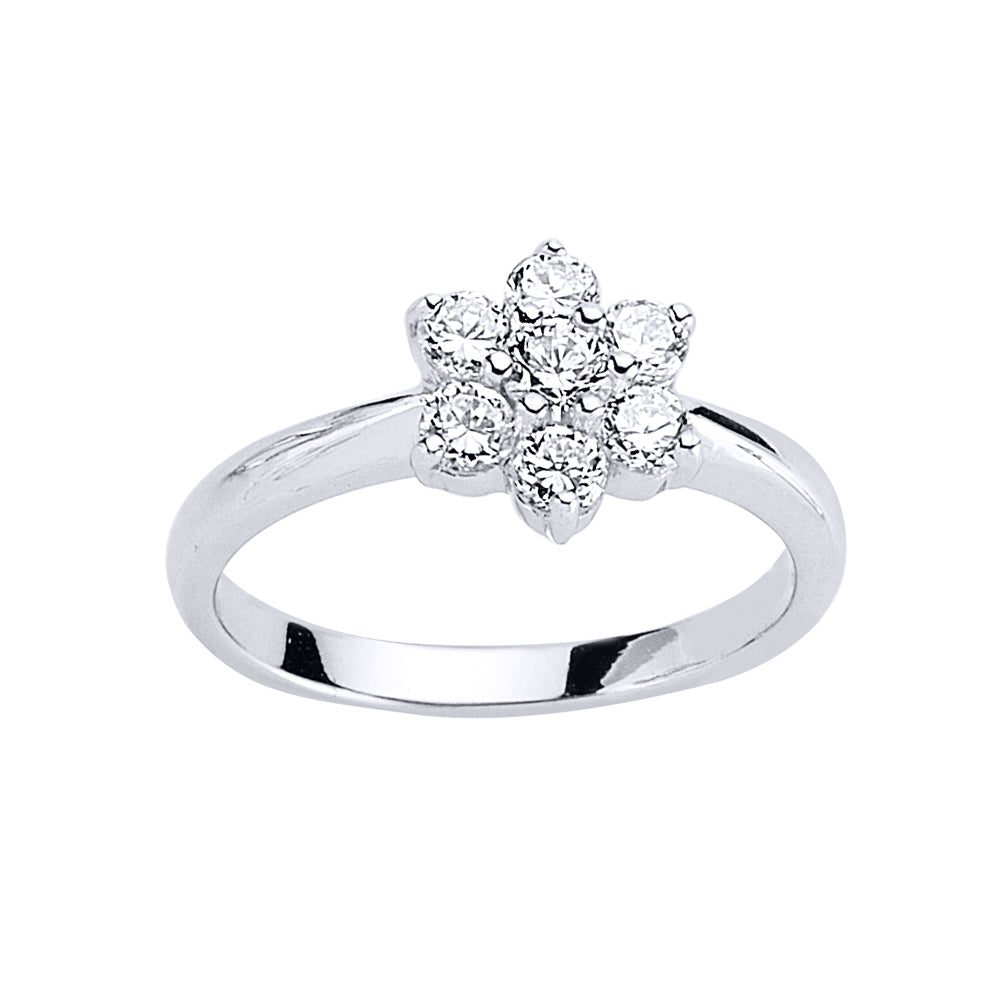 Silver  CZ Flower Cluster Engagement Ring - GVR483