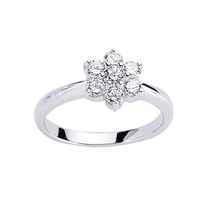 Silver  CZ Flower Cluster Engagement Ring - GVR483