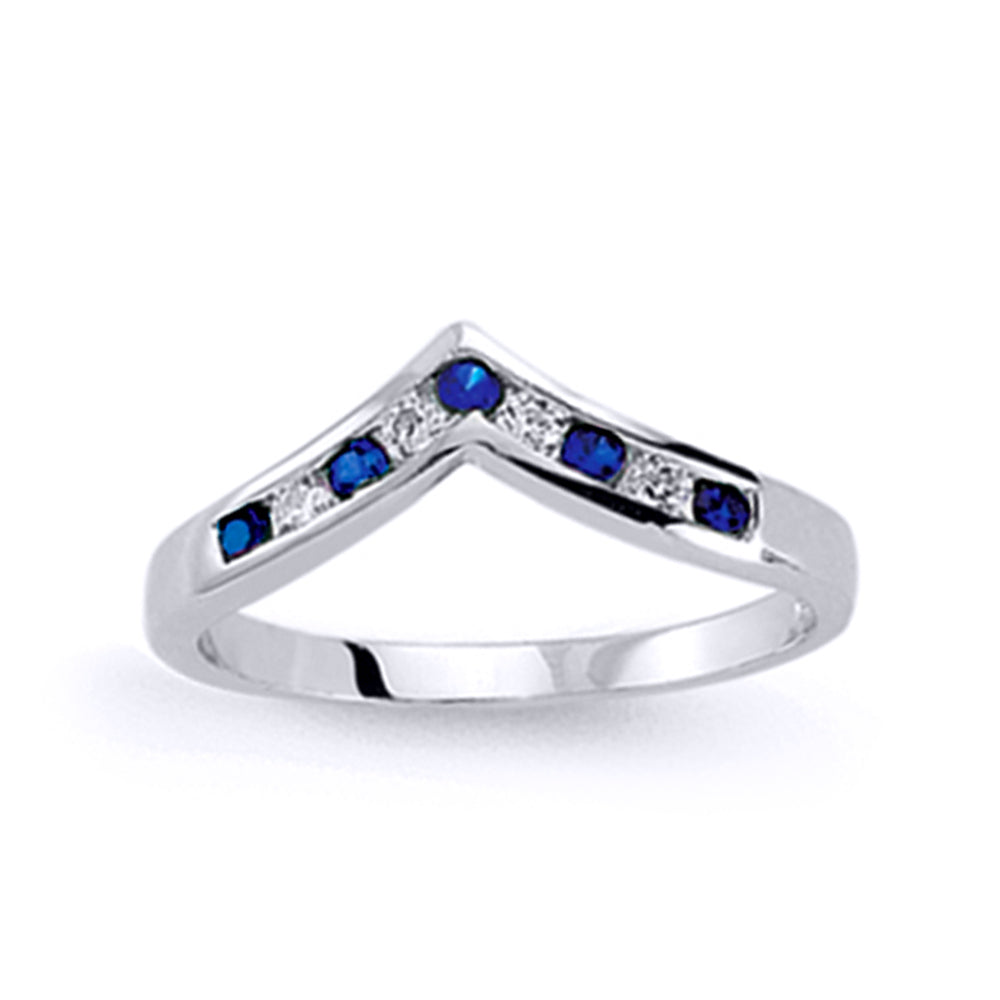 Silver  blue CZ Channel set Alternating Wishbone Eternity Ring - GVR491SAP