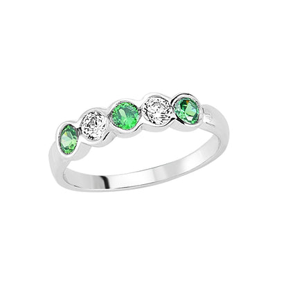 Silver  Green CZ Alternating Bubble Eternity Engagement Ring - GVR492