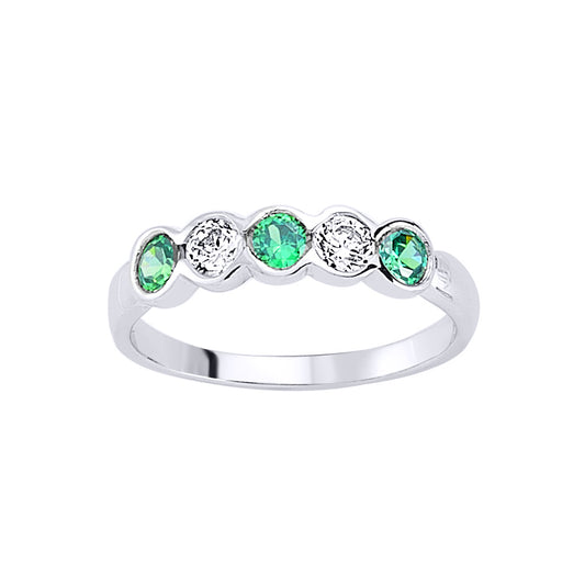 Silver  Green CZ Alternating Bubble Eternity Engagement Ring - GVR492