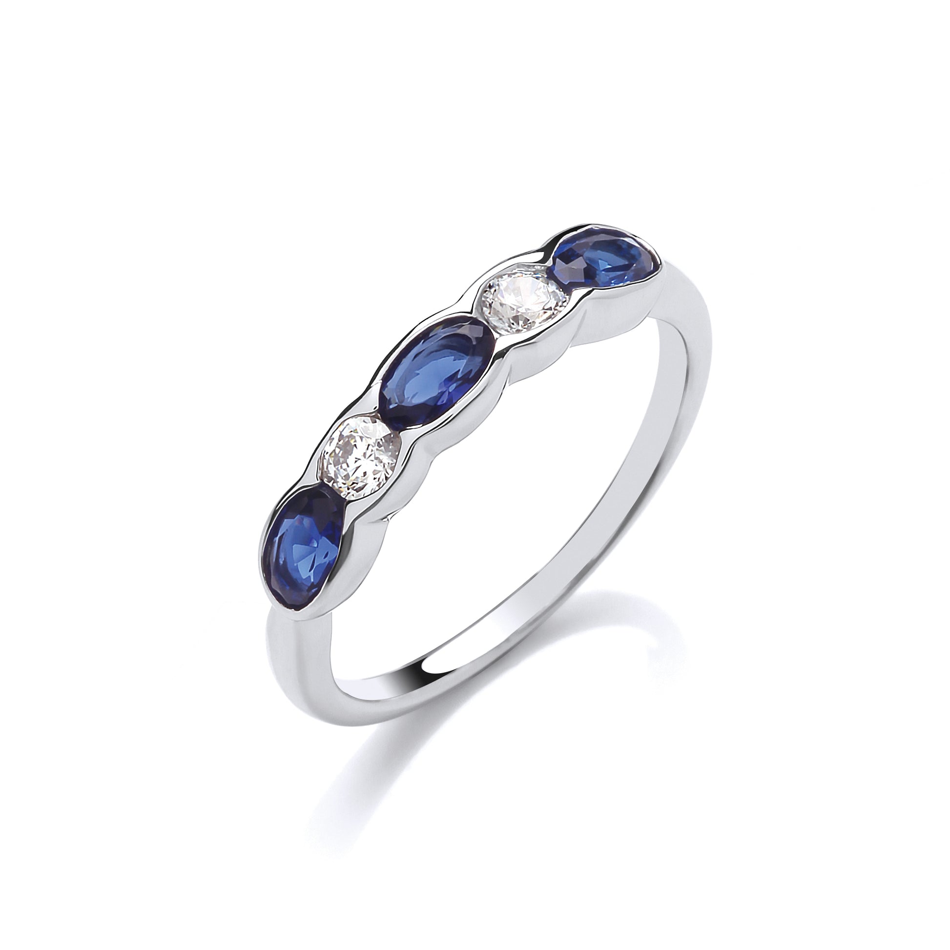 Silver  Blue CZ Alternating Bubble Eternity Engagement Ring - GVR493