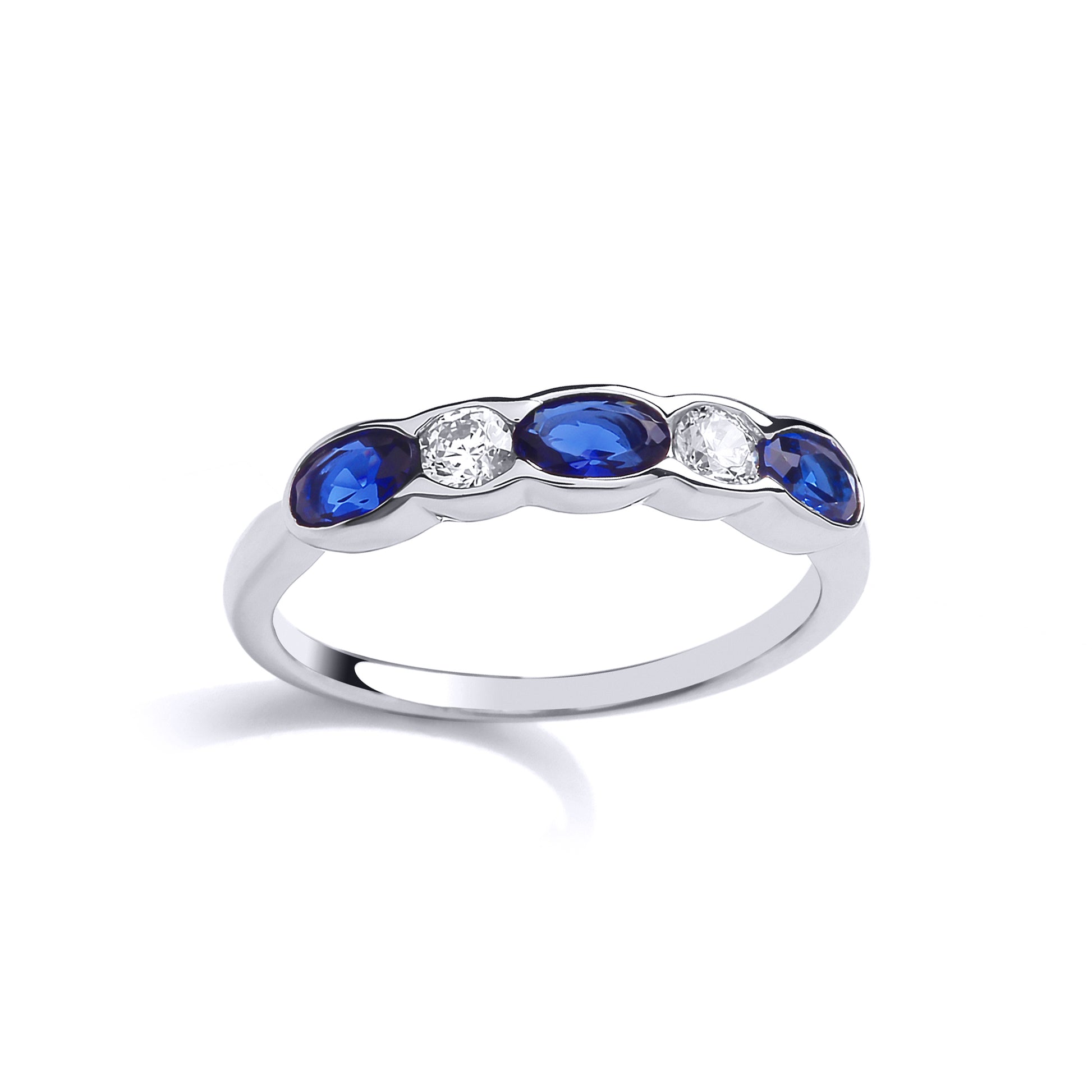 Silver  Blue CZ Alternating Bubble Eternity Engagement Ring - GVR493