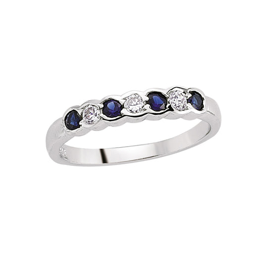 Sterling Silver  Alternating Blue White CZ 7 Stone Eternity Ring - GVR499