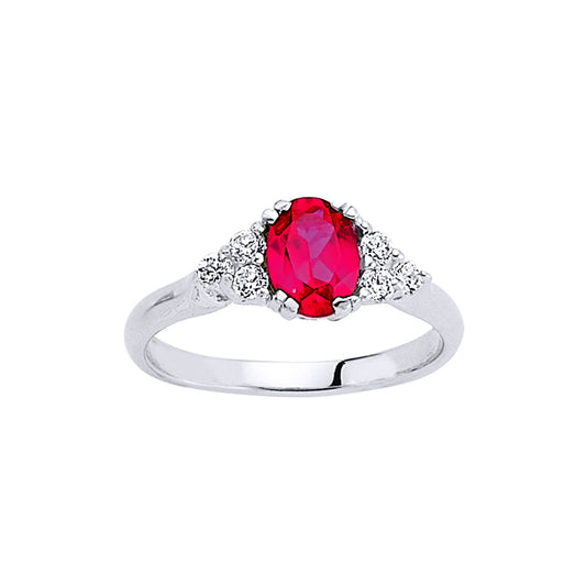 Silver  Red Oval CZ Solitaire Engagement Ring - GVR500