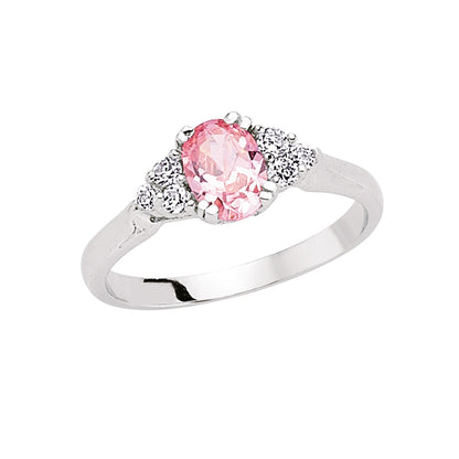 Silver  Pink Oval CZ Solitaire Engagement Ring - GVR502
