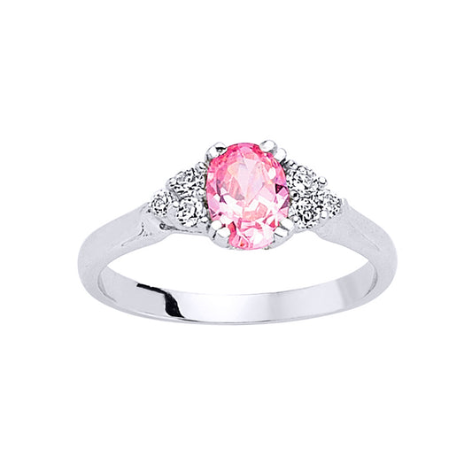 Silver  Pink Oval CZ Solitaire Engagement Ring - GVR502