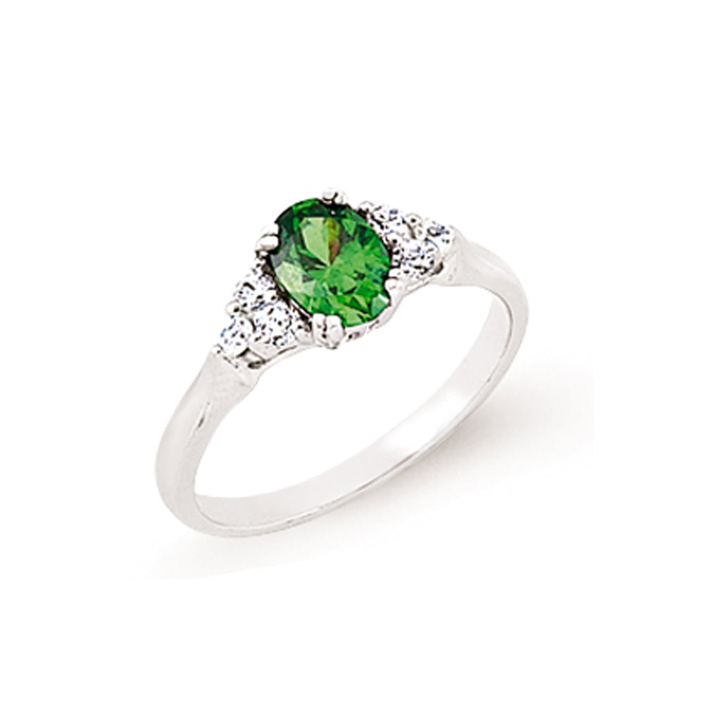 Silver  Green Oval CZ Cluster Engagement Ring - GVR503