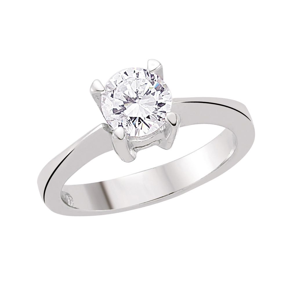 Silver  CZ 4 Claw Solitaire Engagement Ring - GVR506