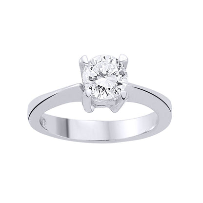 Silver  CZ 4 Claw Solitaire Engagement Ring - GVR506