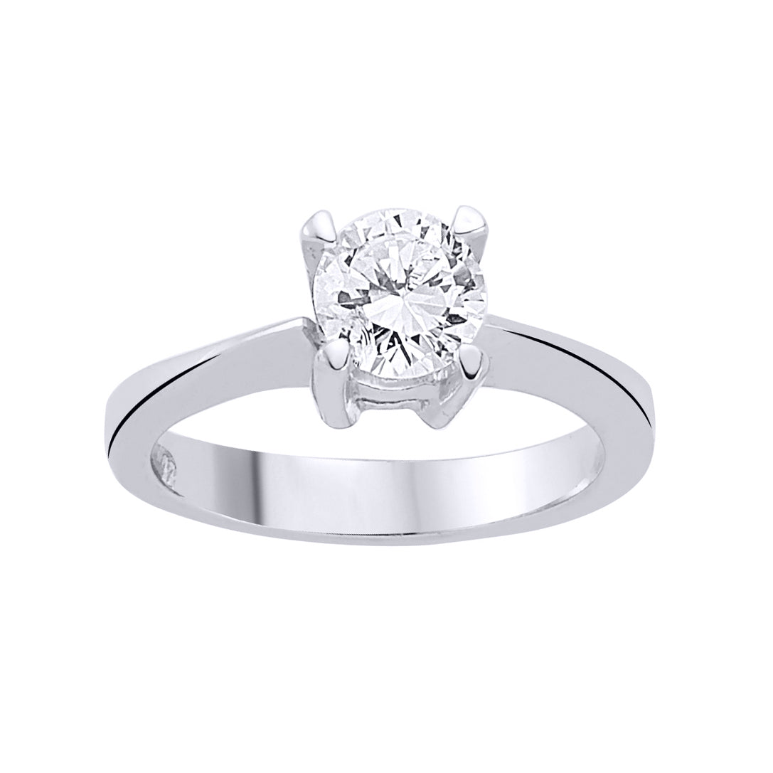 Silver  CZ 4 Claw Solitaire Engagement Ring - GVR506