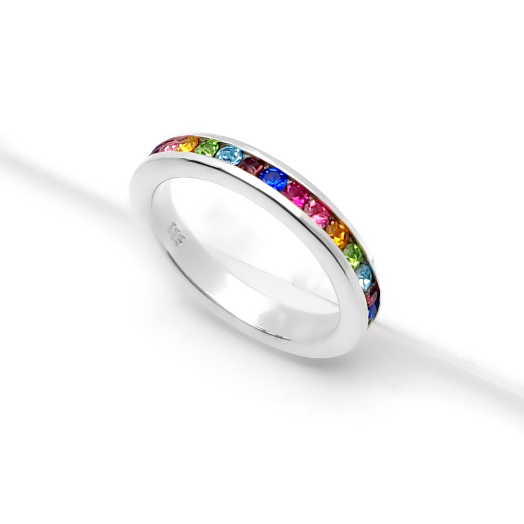 Sterling Silver  Multi Colour CZ Rainbow Full Eternity Ring 3.5mm - GVR528