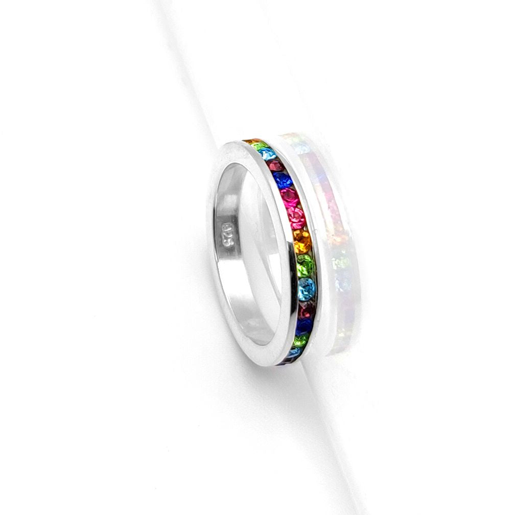 Sterling Silver  Multi Colour CZ Rainbow Full Eternity Ring 3.5mm - GVR528