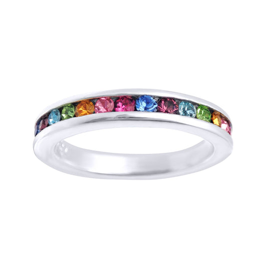 Sterling Silver  Multi Colour CZ Rainbow Full Eternity Ring 3.5mm - GVR528