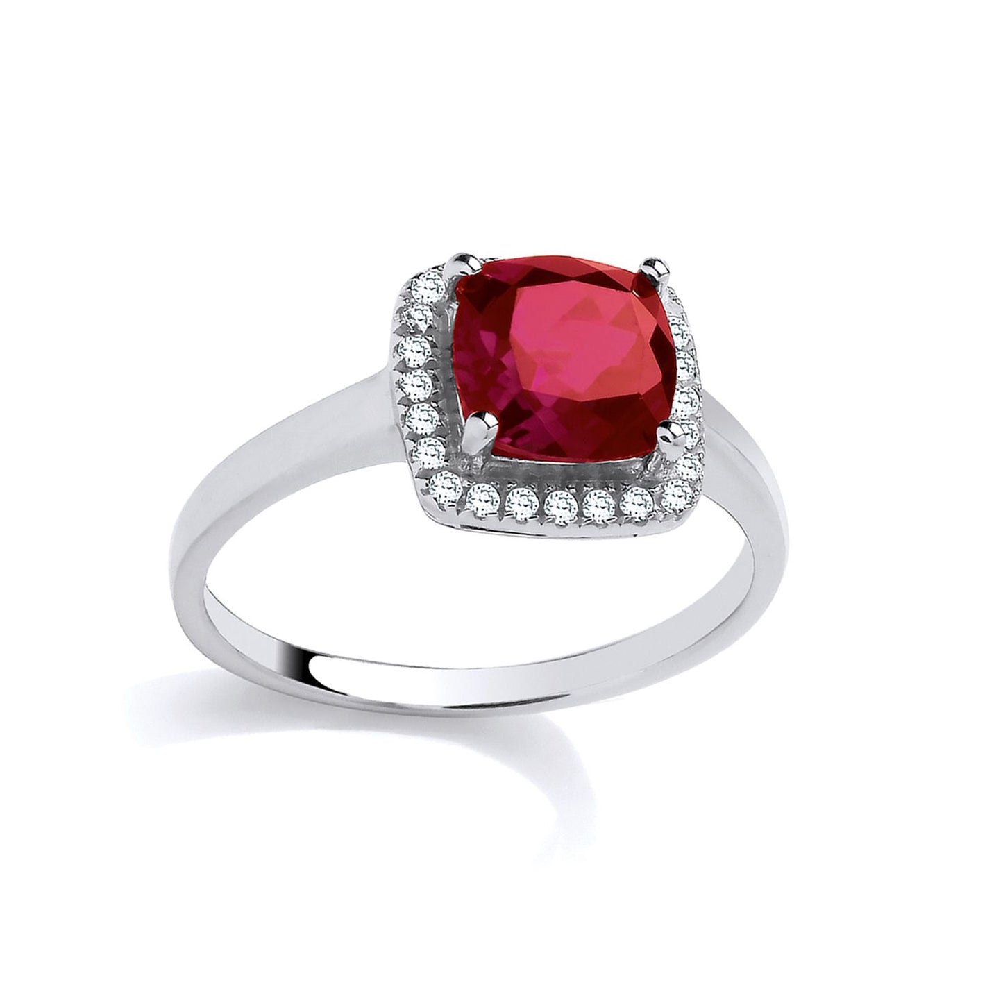 Sterling Silver CZ Ruby Princess Cut Engagement Ring - GVR548RU