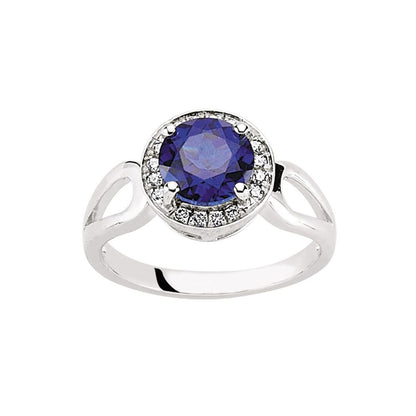 Silver  Blue and White CZ Halo Cluster Engagement Ring - GVR549