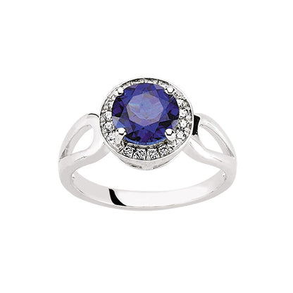 Silver  Blue and White CZ Halo Cluster Engagement Ring - GVR549