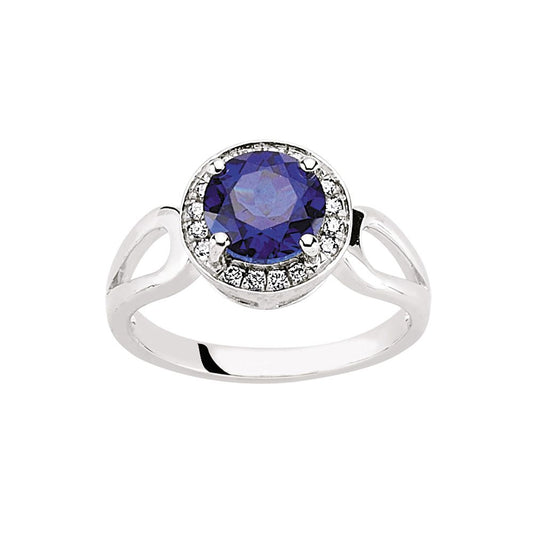 Silver  Blue and White CZ Halo Cluster Engagement Ring - GVR549
