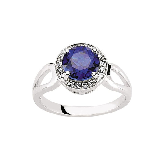 Silver  Blue and White CZ Halo Cluster Engagement Ring - GVR549