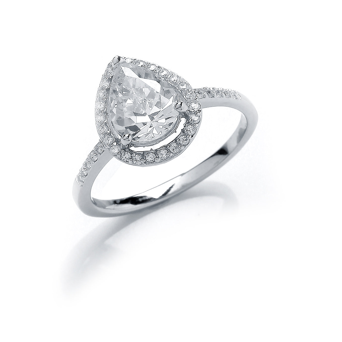 Silver  Pear CZ Halo Engagement Ring - GVR551W