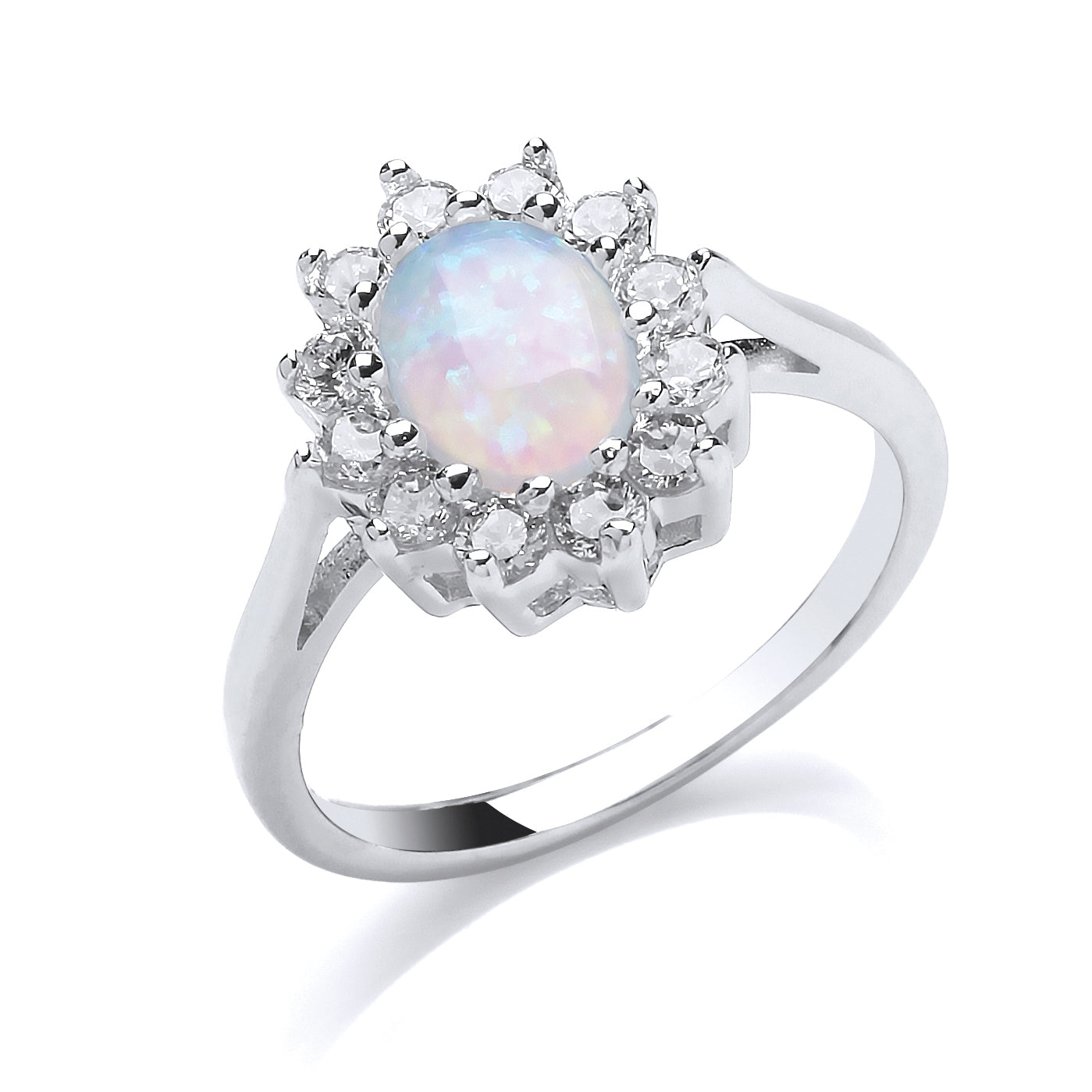 Silver  oval Opal Royal Cluster Cluster Ring - GVR564OP