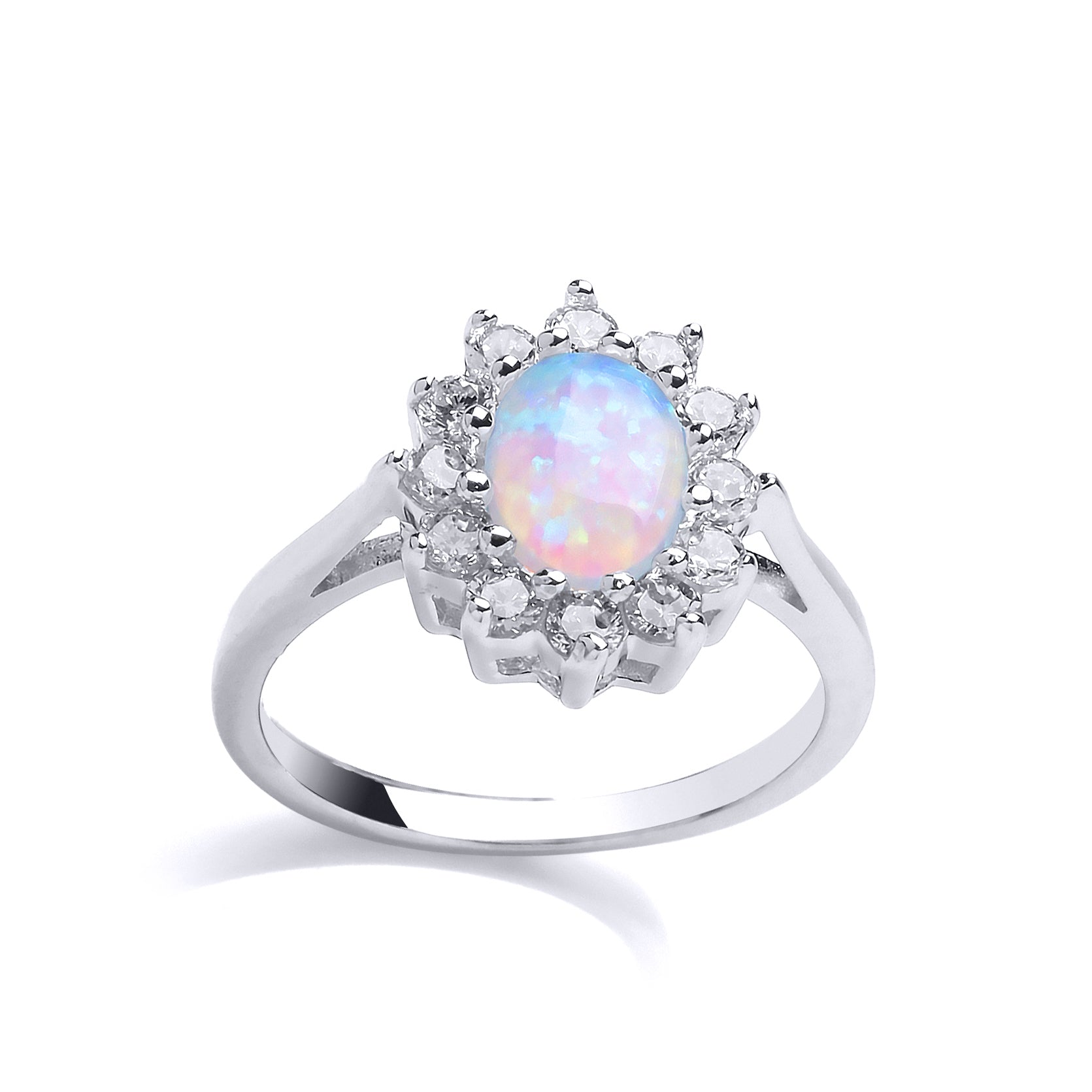 Silver  oval Opal Royal Cluster Cluster Ring - GVR564OP