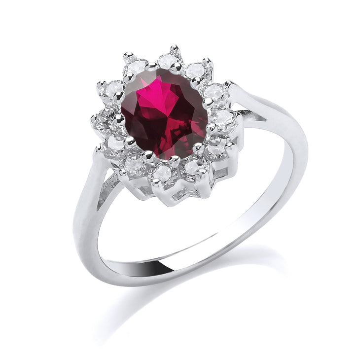 Silver  Red Oval CZ Royal Cluster Cluster Ring - GVR564RU