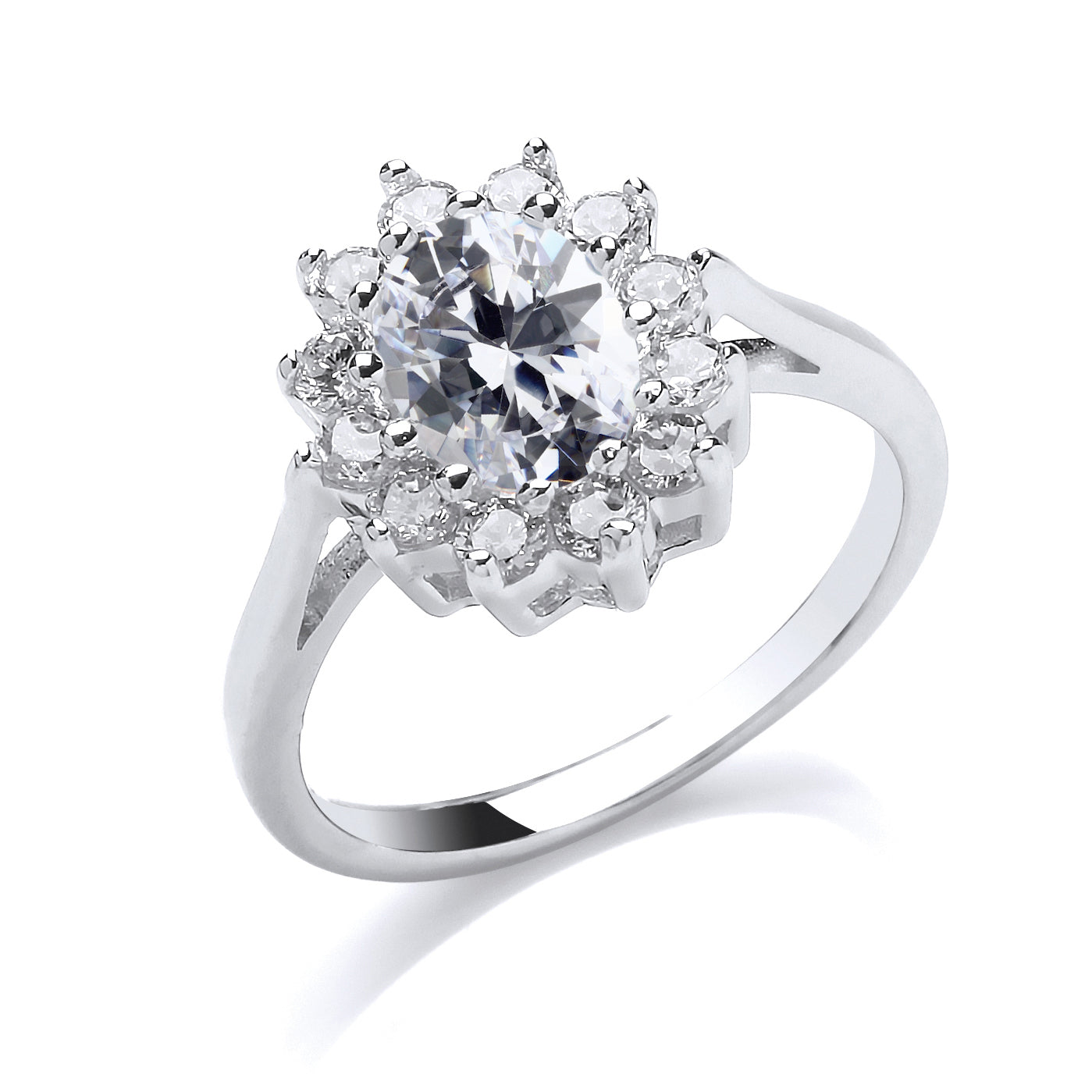 Silver  oval CZ Royal Cluster Cluster Ring - GVR564WH