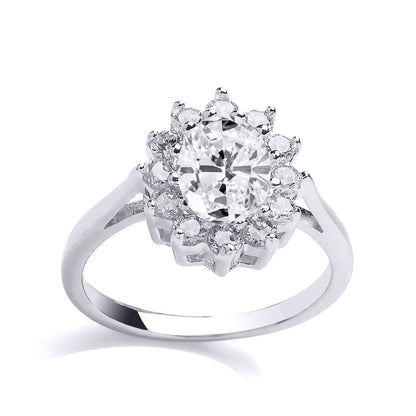 Silver  oval CZ Royal Cluster Cluster Ring - GVR564WH