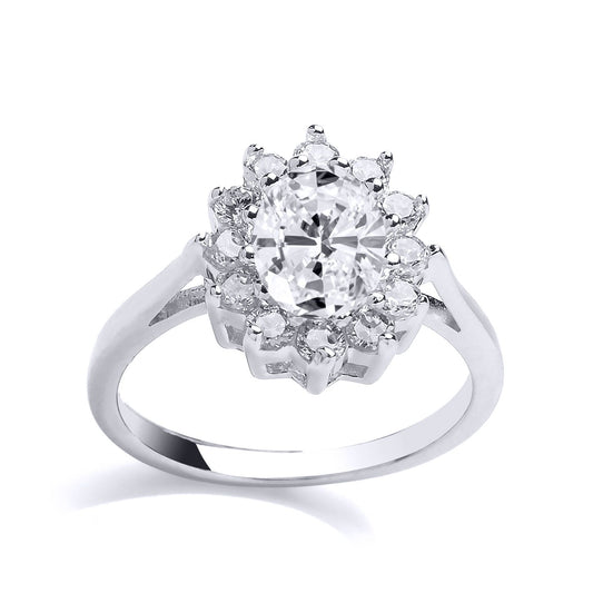Silver  oval CZ Royal Cluster Cluster Ring - GVR564WH
