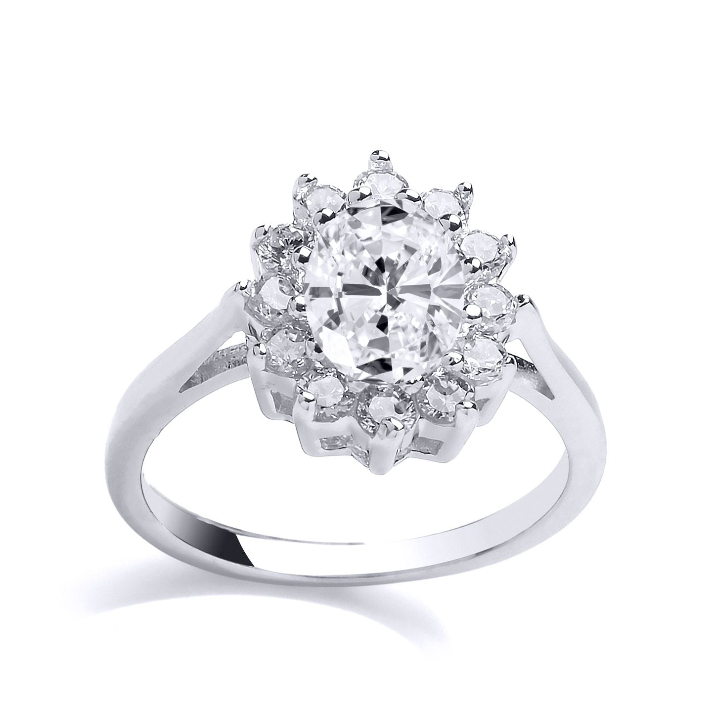Silver  oval CZ Royal Cluster Cluster Ring - GVR564WH