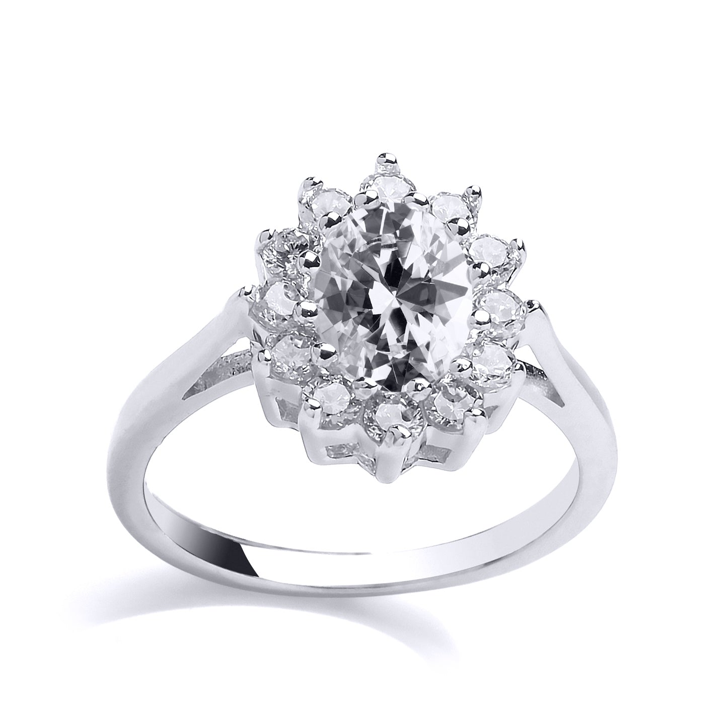 Silver  oval CZ Royal Cluster Cluster Ring - GVR564WH