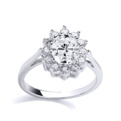 Silver  oval CZ Royal Cluster Cluster Ring - GVR564WH