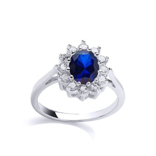 Silver  Sapphire-Blue CZ Princess Diana Kate Royal Engagement Ring - GVR564