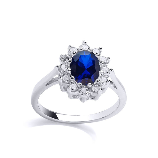 Silver Sapphire-Blue CZ Princess Diana Kate Royal Engagement Ring - GVR564