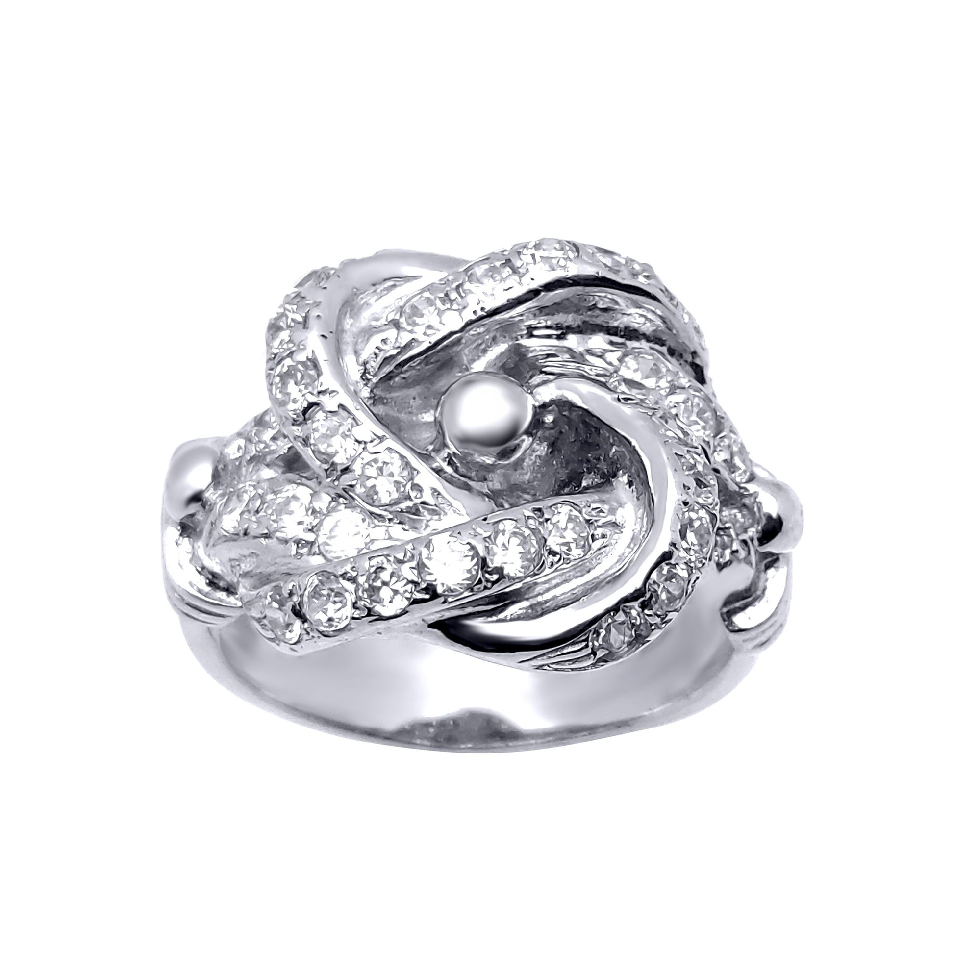 Mens Rhodium Plated Silver  Round CZ Celtic Knot Love Ring 19mm - GVR568