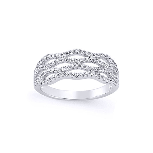 Silver  CZ 4 Row Pave Wavy Eternity Ring - GVR570