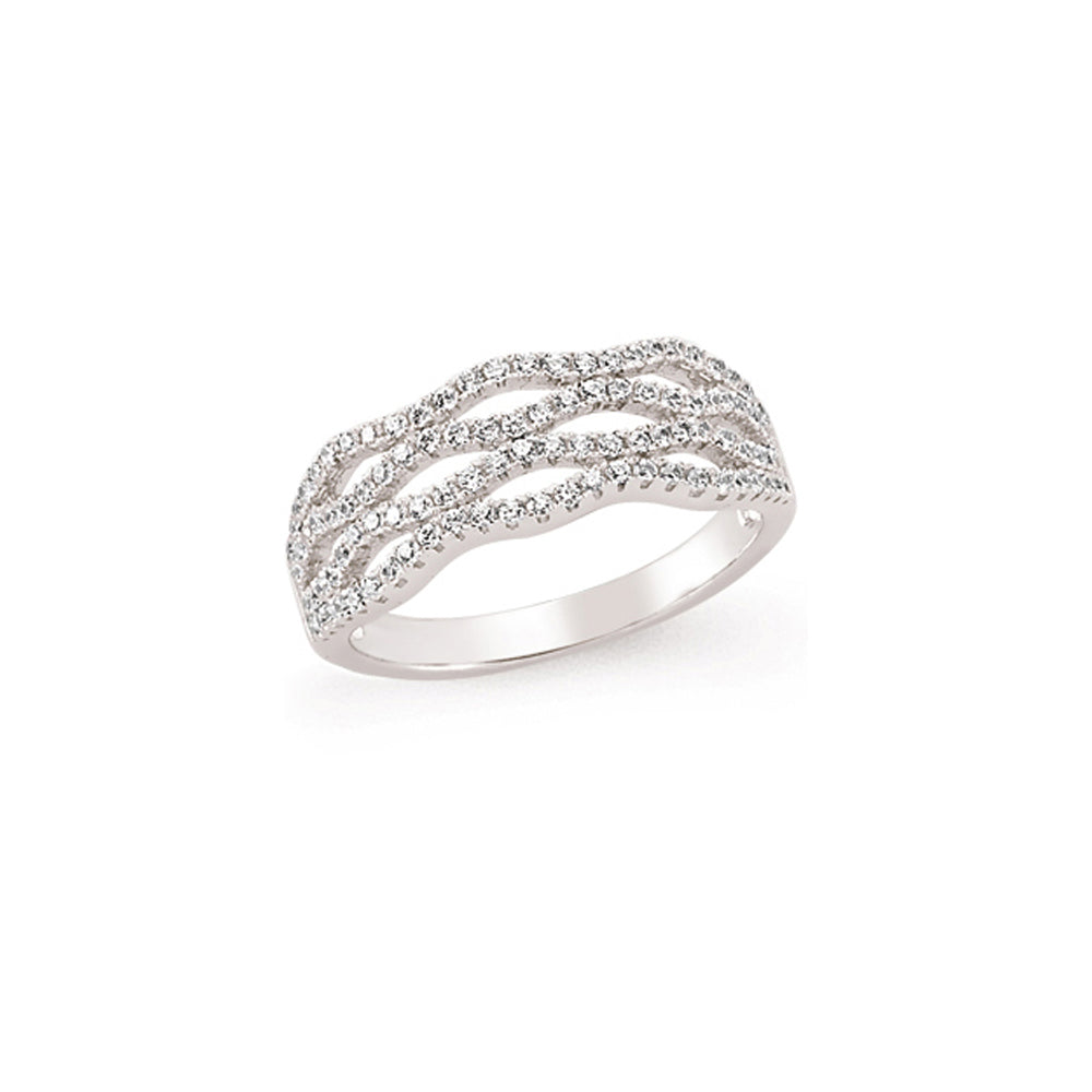 Silver  CZ 4 Row Pave Wavy Eternity Ring - GVR570