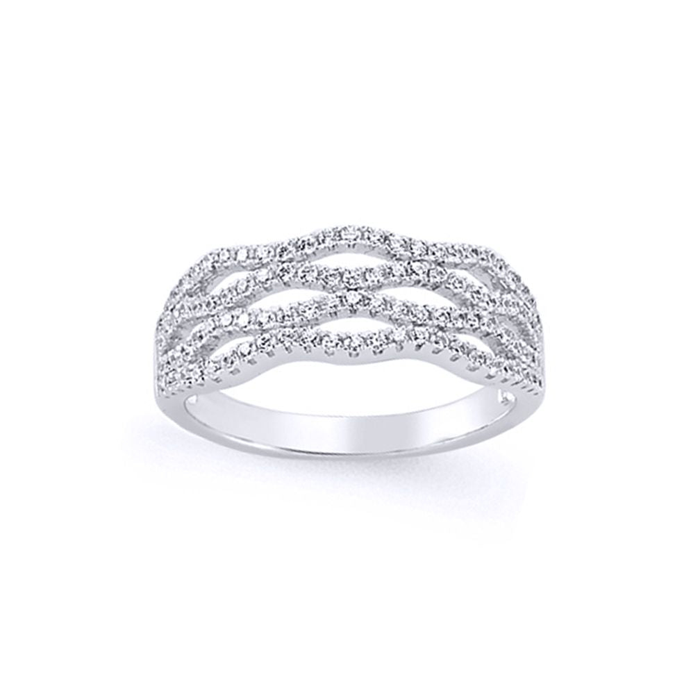 Silver  CZ 4 Row Pave Wavy Eternity Ring - GVR570