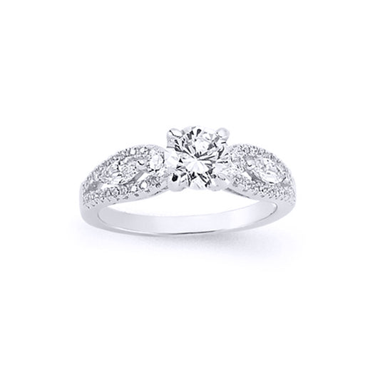 Silver  CZ Solitaire Engagement Ring - GVR571