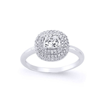Silver  Cushion CZ Double Halo Solitaire Engagement Ring - GVR572