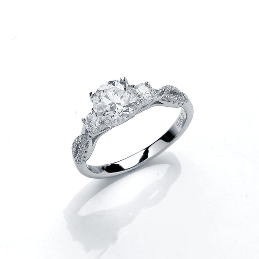 Silver  CZ Solitaire Engagement Ring - GVR576