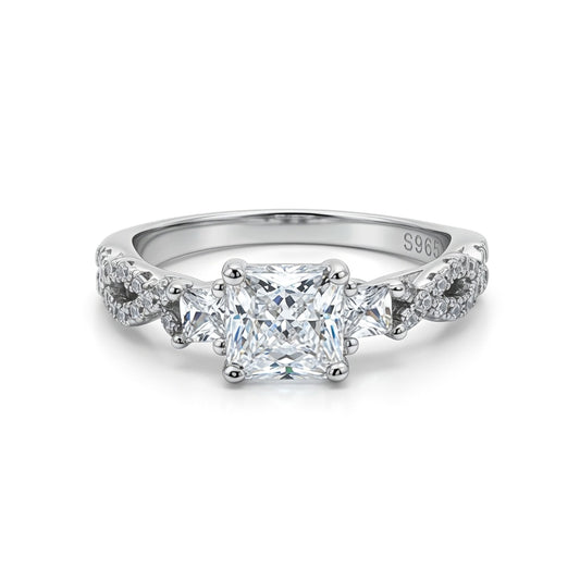 Silver  Princess Cut CZ Shoulder-Set 4 Claw Solitaire Ring - GVR578